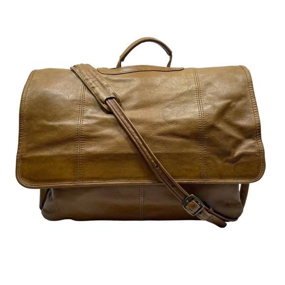 Handmade Light Brown Leather Messenger Bag - Picture 4 of 15